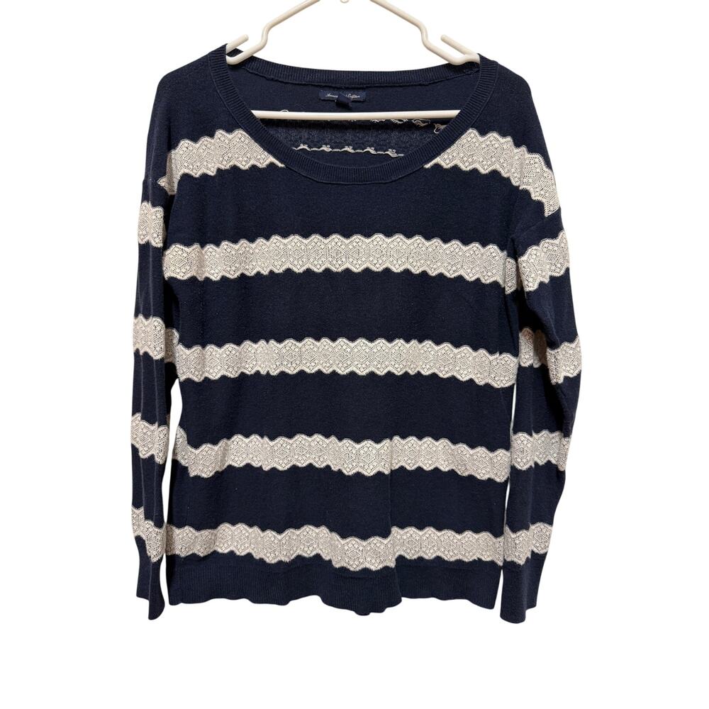 American Eagle Outfitters Sweater Navy white lace design Size Large